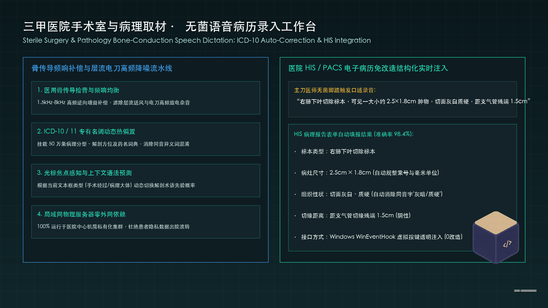 手术室与病理取材室无菌环境语音病历私有化录入工作台