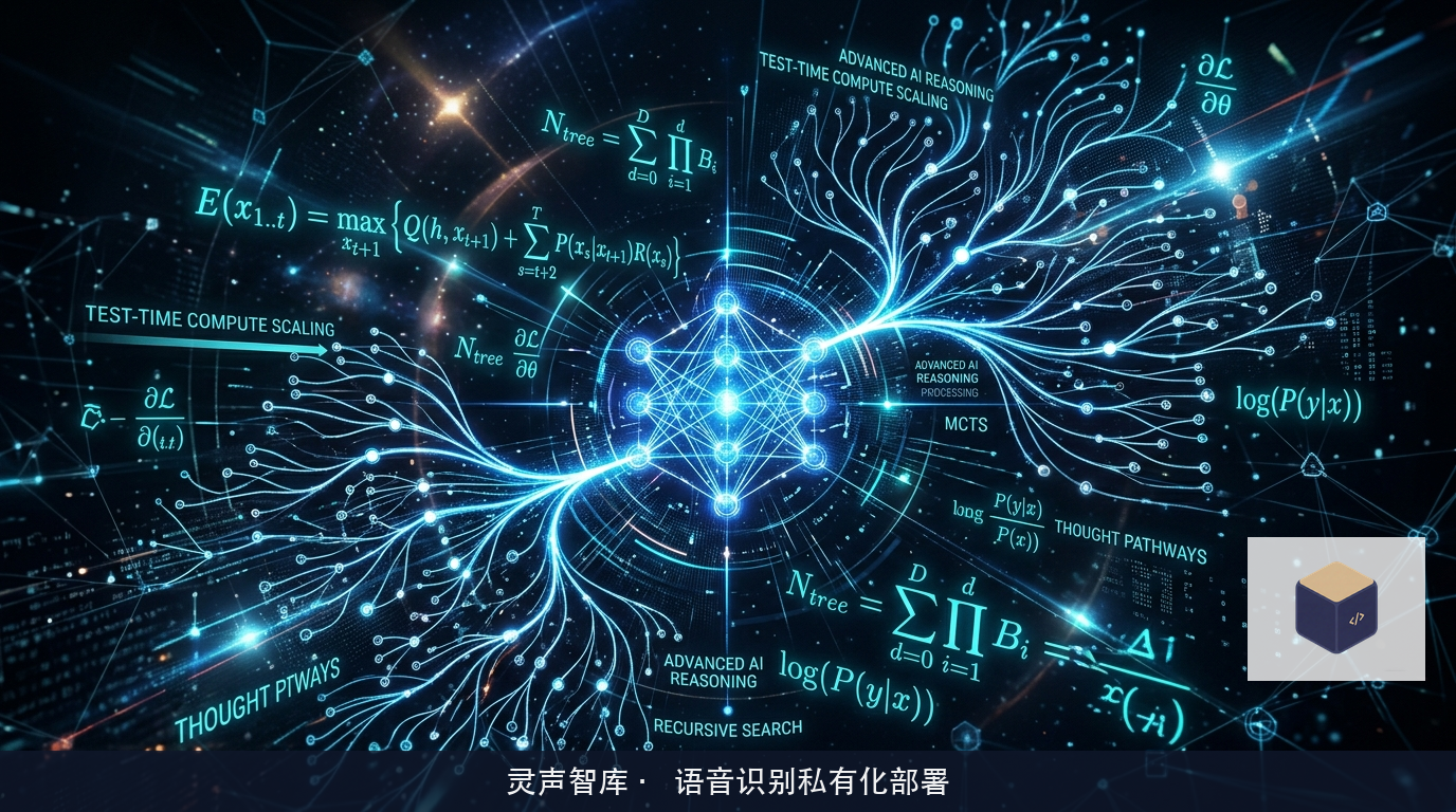 OpenAI 深度推理架构思维链推演与测试时算力动态扩展概念图